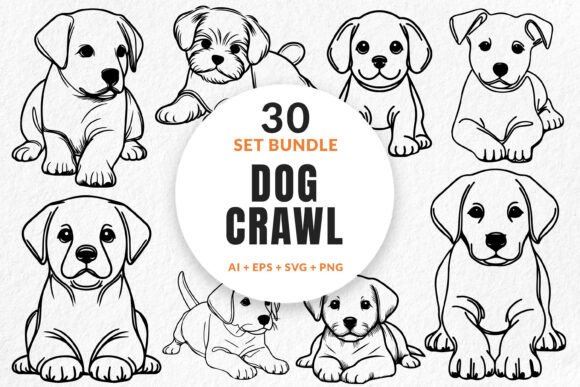 30 Bundle Line Art Playful Small Dog Pet