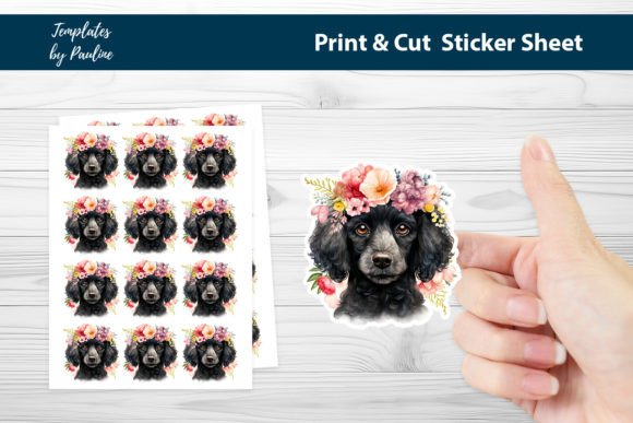 Black Poodle Digital Sticker Sheet