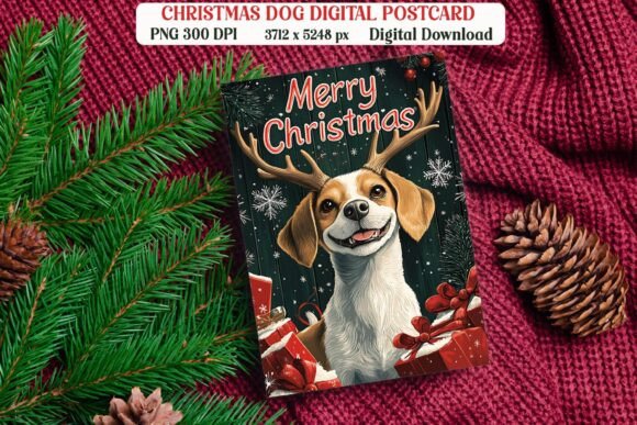 Christmas Beagle Dog Postcard PNG