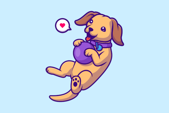 Cute Dog Playing Ball Cartoon