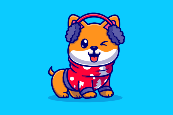 Cute Shiba Inu Dog in Winter Season
