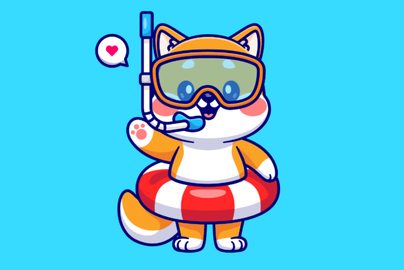 Cute Shiba Inu Dog Snorkeling Cartoon Review for Embroidery