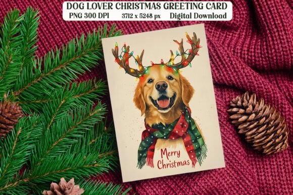 Golden Retriever Dog Christmas Card PNG Review