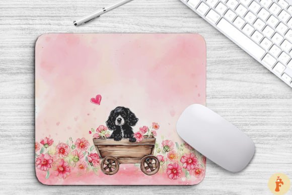 Kawaii Dog in Flowers Cart Background