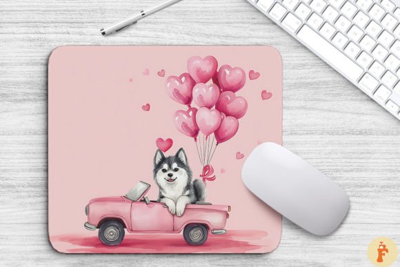 Valentine's Dog in Pink Car Background